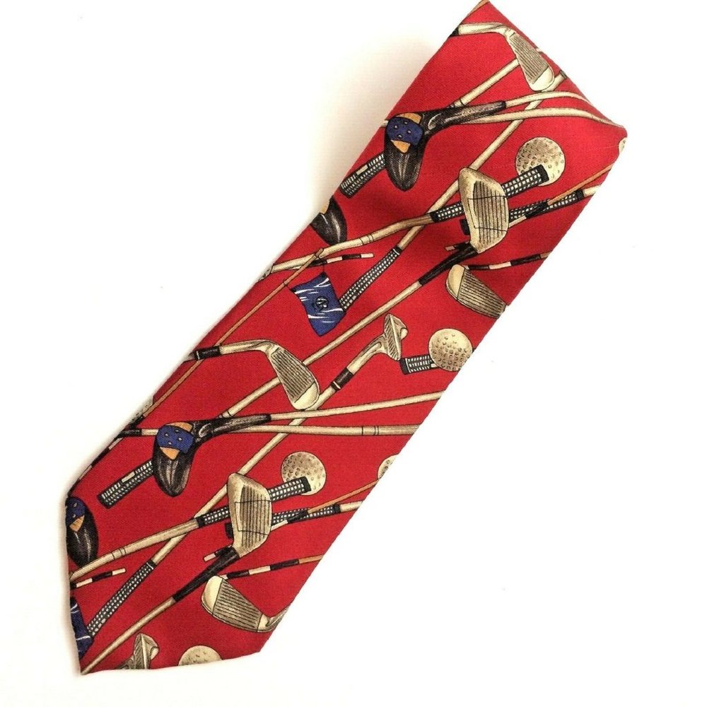Chaps Ralph Lauren Golf Tie Red 100% Silk - Picture 5 of 5